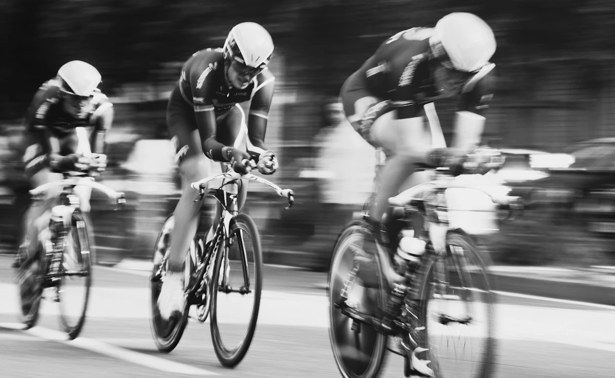 Cyclists sprinting during a road race