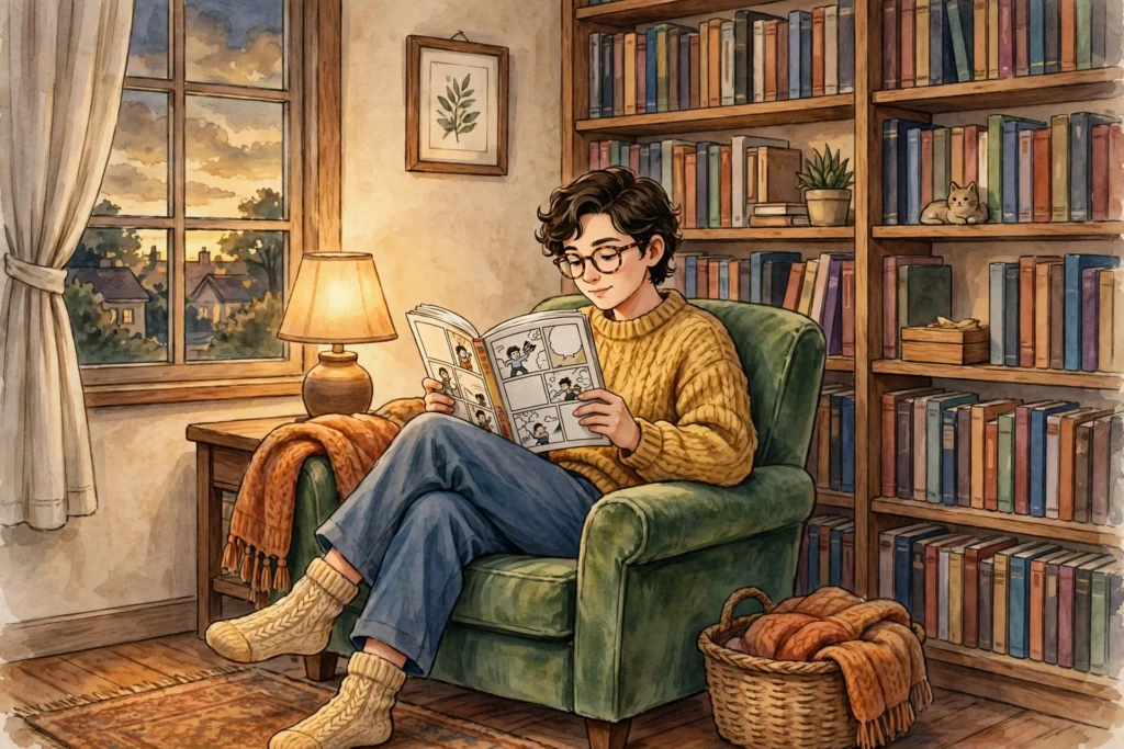 Manga reading illustration